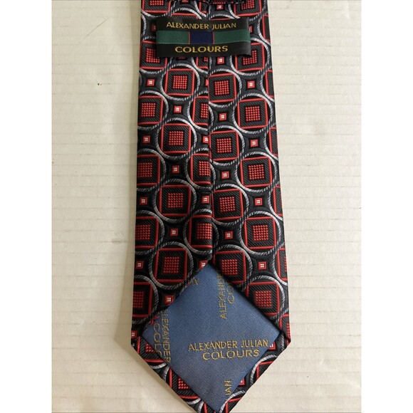 ALEXANDER JULIAN COLOURS Mens Polyester Necktie Designer Geometric Black/Red EUC - Picture 6 of 9